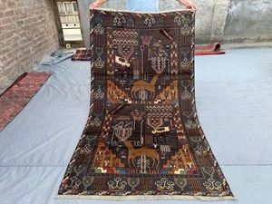 Alfombra de lana tribal vintage afgana anudada a mano de 3'9 x 6'7 pies - Imagen 1 de 9