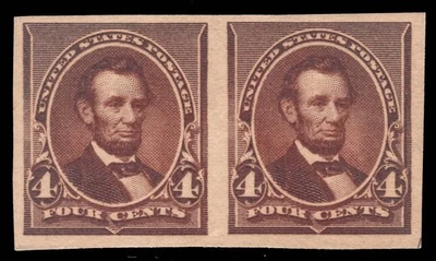 MOMEN: US STAMPS #222P5 IMPERF PAIR PROOF MINT OG NH VF CAT $420 LOT #96139* - Image 1 of 2