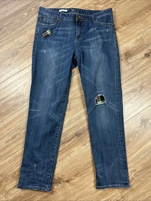 Kut From The Kloth Jeans Blue w/Plaid Patch Catherine Boyfriend Women’s Size 12 - Image 1 of 4