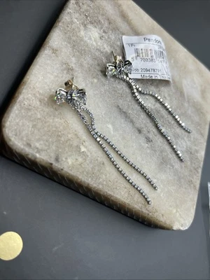 Pandora 正品全新悬垂 CZ 水钻 Pavé 蝴蝶结耳环 2.5 英寸 — 第 1/4 张图片