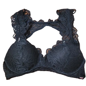 Victorias Secret PINK Date Push Up Bralette Black Lace Sexy Racerback Bra Size S - Picture 1 of 11