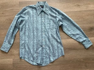 Vintage 70s Disco Button Shirt Long Sleeve Point Collar Psychedelic Op Art - Foto 1 di 11