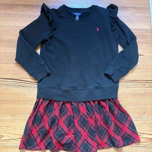 Polo Ralph Lauren black red checkered long sleeve sweater dress SIZE 12 - Picture 1 of 5