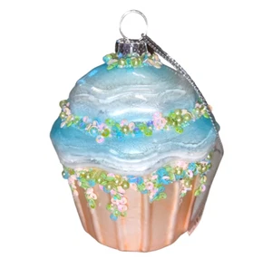 burton + BURTON PINK Sequin CUPCAKE Handblown Glass Christmas Ornament New NWT - Picture 1 of 2
