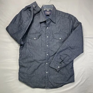 Wiliams Bay L Large Quilt Lined Pearl Snap Shirt Jacket Men Blue Denim Shacket - Picture 1 of 17