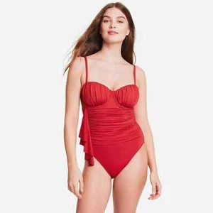RHODE Women's Embossed Dot Ruffle Medium Coverage One Piece Swimsuit Red Large - Picture 1 of 15