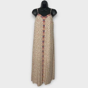 Savanna Jane Tan Animal Print Spaghetti Strap V-Neck Boho Maxi Dress Size Medium - Picture 1 of 6