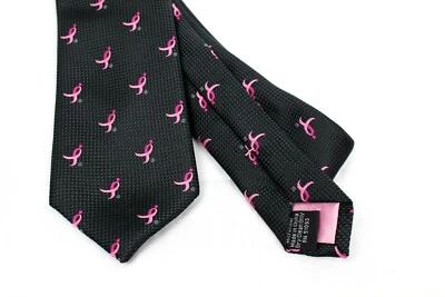 Susan G Kommen Men's Natte Logo Repeat Striped Black Tie Retail $40 — 第 1/3 张图片