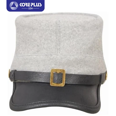 Civil War Confederate Grey Kepi - Curved Leather Peak, All Sizes Available - Image 1 of 4