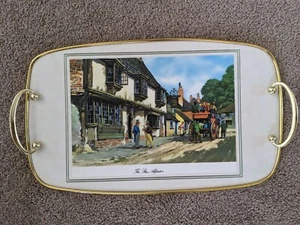 Vintage small English scene Serving Tray The Star Alphiston gold handles - Picture 1 of 8