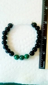  8mm Malachit, Mondstein, schwarzer Turmalin Stretch Armband  - Bild 1 von 2