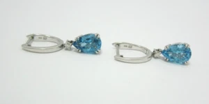 SCHÖNE DAMEN 14K WG BLAUTOPAS & DIAMANT OHRHÄNGER 0,06TDW 3,5G - Bild 1 von 6