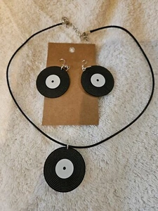 ACRYLIC RECORD 32mm Earrings & Matching Necklace. ADJUSTABLE! MUST HAVE! - Picture 1 of 4