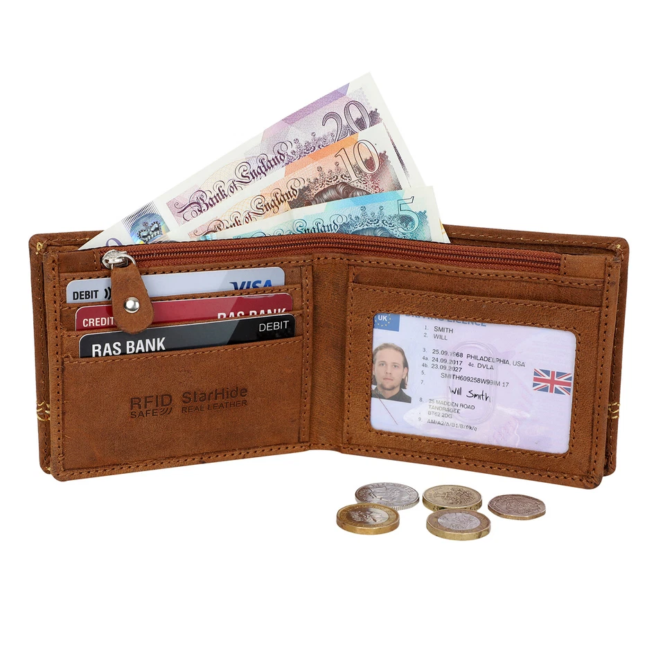 Mans Distressed Leather Wallet RFID Safe Contactless Security Card Protection - Image 1 of 1