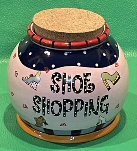 Bella Casa BY GANZ SHOE SHOPPING COOKIE/CANDY CERAMIC JAR BC6390 Cork Lid - Picture 1 of 10