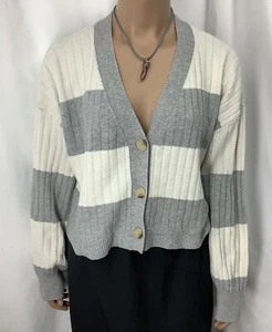 Planet Gold Strickjacke Pullover Damen XL grau elfenbein gestreift JAP250320/JP1 - Bild 1 von 9