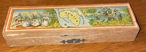 Antique 19th Century Wood Pencil Box With Africa Map & Images Made In Germany - Picture 1 of 12