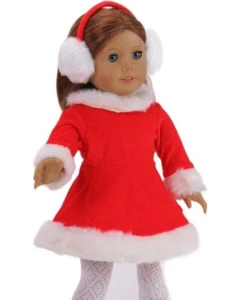 Doll Clothes 18" Ice Skating Dress Red Skates Tights Headband Fits AG Dolls - Picture 1 of 6