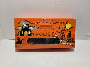 Vintage Halloween Blow Mold String Light Set of 10 Pumpkin Skeleton Frankenstein - Picture 1 of 8