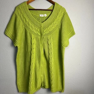 Cato Woman Cable Knit Cardigan Short SL Sweater Snap Front Green Plus SZ 22/24W - Picture 1 of 11