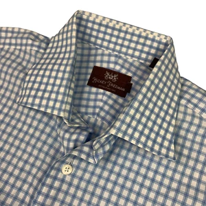 Hickey Freeman Men's 100% Cotton Dress Shirt Blue/White Plaid • USA • Size 16 - Picture 1 of 7