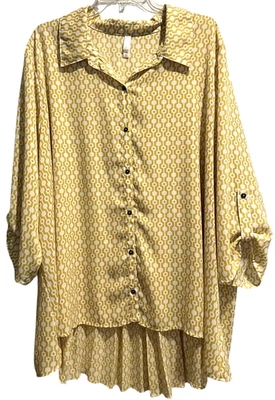 XHILARATION Top Talla 3X Amarillo Blanco Acordeón Geométrico Plisado Espalda Abotonada Foto 1 de 4