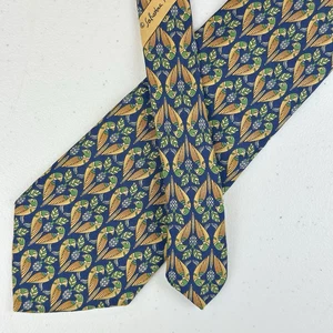 Salvatore Ferragamo Italy Men’s Navy Blue Geometric Pattern Birds Silk Tie - Picture 1 of 10