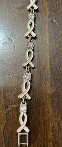 Avon Breast Cancer Awareness Crusade Pink Ribbon Rhinestone 7 1/4” Bracelet - Picture 1 of 5