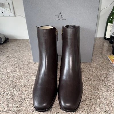 Nuevas botas botines para mujer Aquatalia marrón cuero y gamuza media pantorrilla tacón 1" 10,5 M Foto 1 de 4