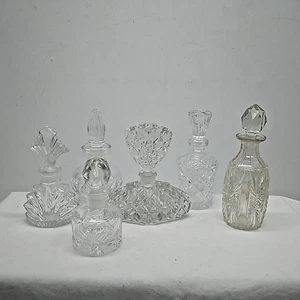 6 x Crystal Glass Perfume Bottles & Stoppers - Various Sizes & Designs See Pics - Picture 1 of 14