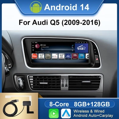 8.8" DAB+ Android 14 Autoradio CarPlay 8+128GB Für Audi Q5 Multimedia 2009-2016 - Bild 1 von 4