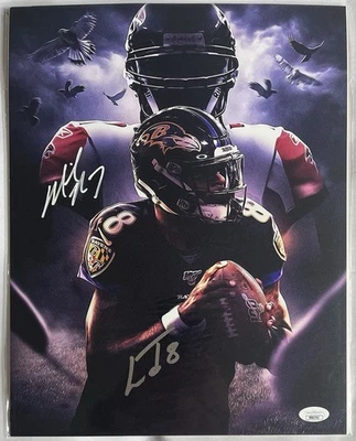 Lamar Jackson & Michael Vick Signed 11x14 Photo JSA Baltimore Ravens Falcons - Image 1 of 4