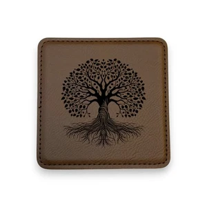 Coaster - Celtic Tree of Life - SET OF 2 - Leather or Stitched Cork - Picture 1 of 4