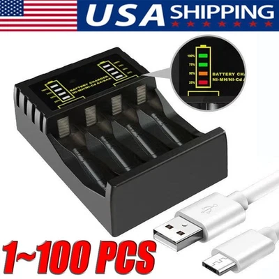 Universal USB Battery Charger 100%Fast Charger AA AAA Rechargeable Batteries LOT - Image 1 of 4