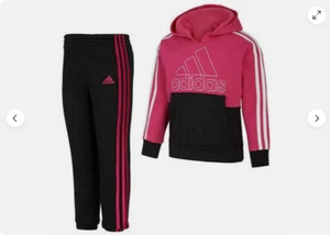 ADIDAS GIRLS 2 PIECE ACIVE PANT AND HOODIE TOP SET (PINK/BLACK 5)NWT - Picture 1 of 3