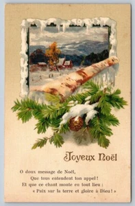 Joyeux Noel, Framed Rural Scene, Antique Gebruder Obpacher Christmas Postcard - Picture 1 of 2