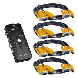 KVM Switch 4 Port Monitor Keyboard Mouse Printer Share PC Control USB VGA Cable - Bild 1 von 12