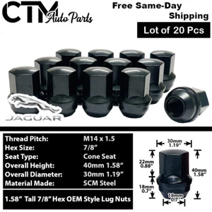 20x Black Jaguar E-Pace/F-Pace/I-Pace OEM Factory Lug Nut 14x1.5 Fit Stock Wheel - Picture 1 of 3