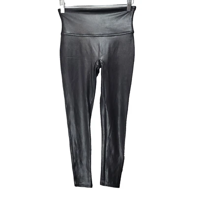 Leggings de tiro alto negros de cuero sintético cintura 26 elásticos bruja gótica Foto 1 de 4
