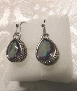 mystic rainbow topaz teardrop crystals dangle earrings