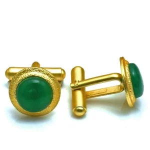 Green Onyx Gemstone Handmade Man"s Copper Plated Cufflinks Jewelry  CF 1032 - Picture 1 of 1