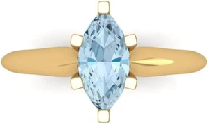 1.05 Ct Aquamarine Solitaire Ring 14k Solid Yellow Gold - Picture 1 of 4