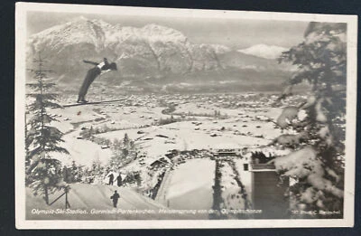 1935 Munich Germany RPPC Postcard Cover Ski Stadium Winter Olympic Games - Image 1 of 2