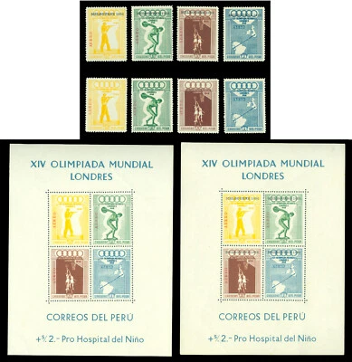 PERU 1948/56 Wembley - Melbourne OLYMPICS  S/S + sets Sc C78-81,81a + ovpt. MLH - Image 1 of 2