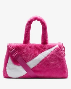 Nike Sportswear Faux Fur Large Duffle Tote Bag Fuchsia/White New FB3050 617 - Picture 1 of 6