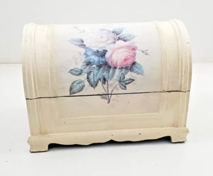 vintage Wood Kraft Sewing 10x13x8" Box Hinged Case Flowers Cottage Chabby Chic - Picture 1 of 20