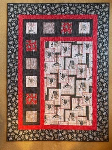 Winter Garden Chickadees, Bird Baths, and Berries Quilt - Picture 1 of 3
