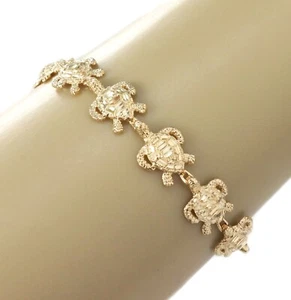 All Around Turtle Charm Link 14k Yellow Gold Bracelet - Picture 1 of 9