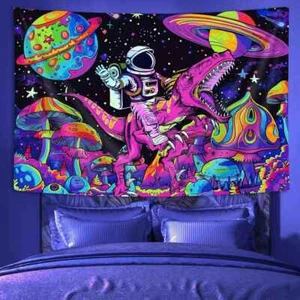 Blacklight Wall Art Poster Tapestry Wall Hanging Large UV Reactive Astronaut Fun - Picture 1 of 6