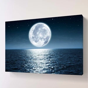 Night Sky Moon Canvas Wall Art Picture Framed Print Home Decor Glowing Sunset - Picture 1 of 8